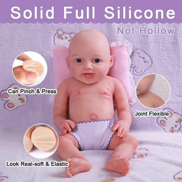 🆕17”Inch Realistic Full Silicone Reborn Baby Doll Girl Bald Doll  with Smile - Picture 6 of 8
